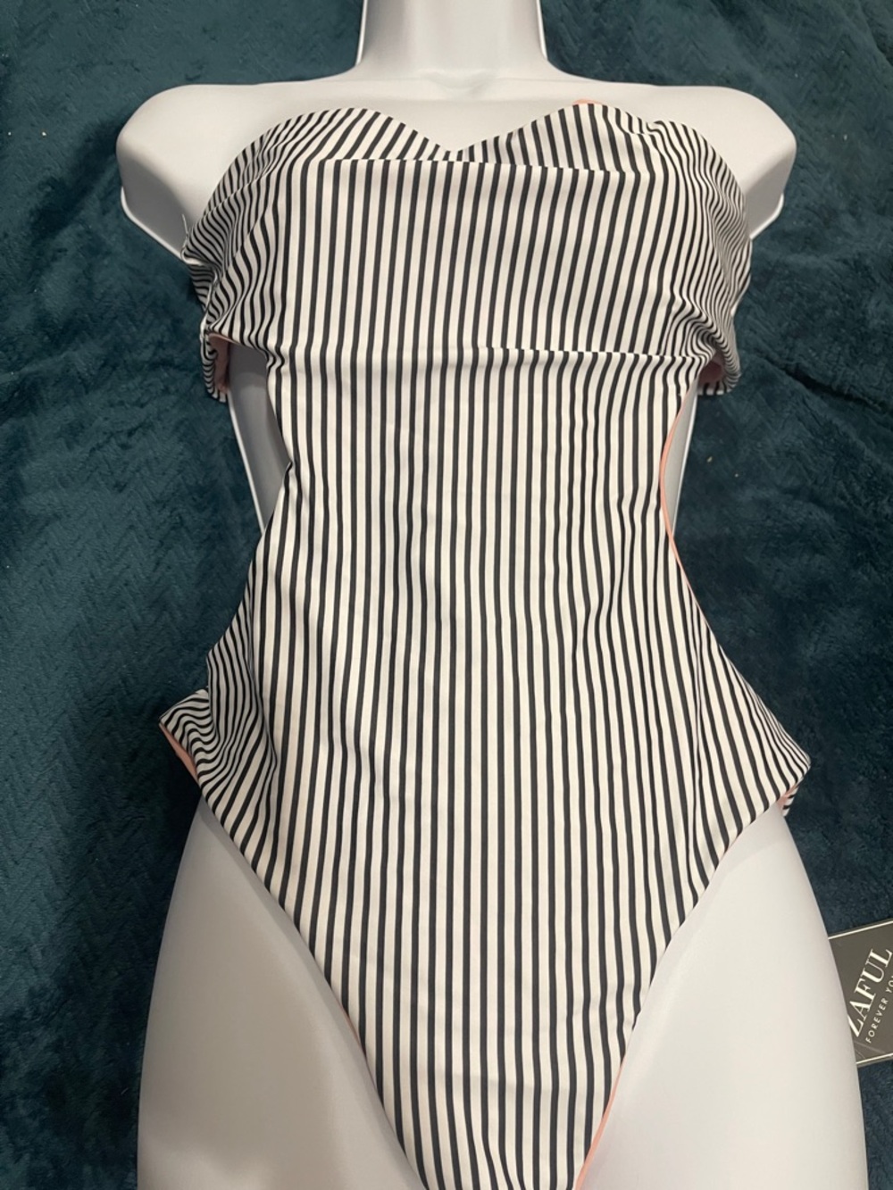 NWT Zaful Blush Pink/Stripes Reversible One-Piece Swimsuit